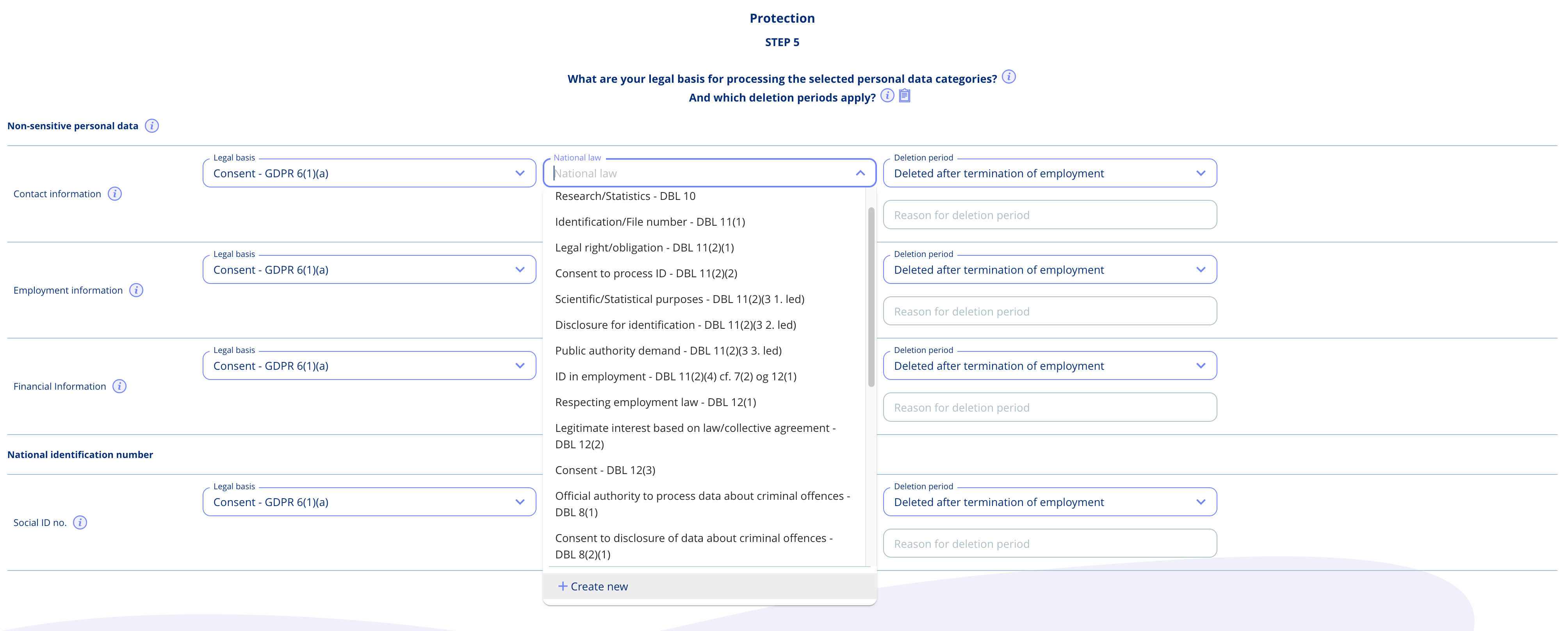 Create national law in creation flow