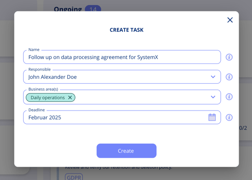 Create task dialogue