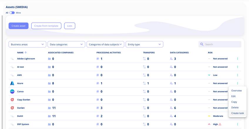 Create task from asset