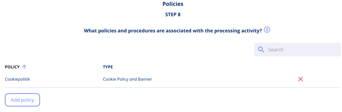 Add policy to processing activity